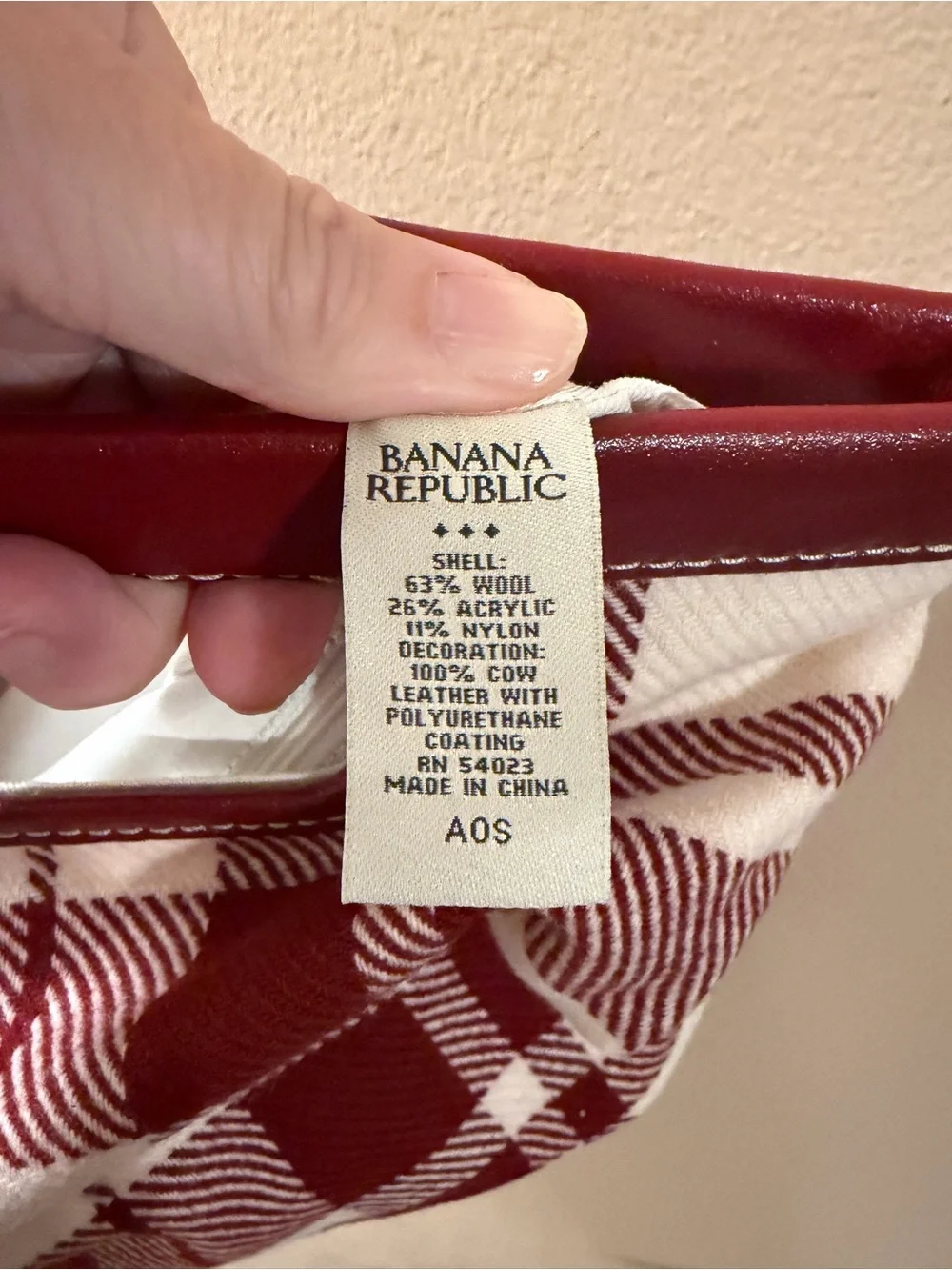 Banana Republic Plaid Red and Cream Handbag with Cutout Handle